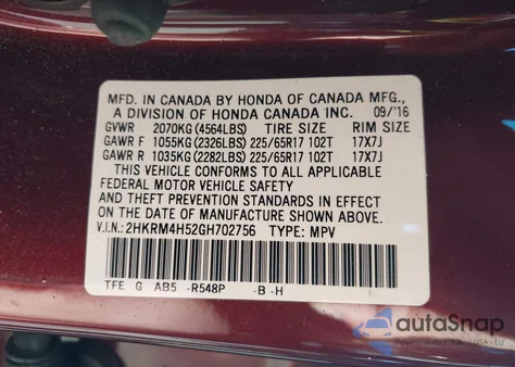 2016 Honda Cr-V Ex z USA, uszkodzony, nr VIN 2HKRM4H52GH702756